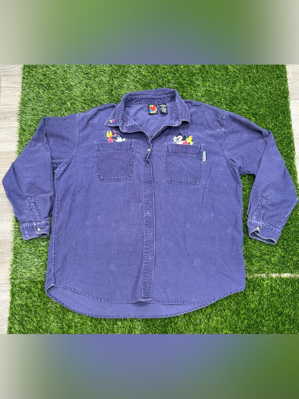 Vintage 90s Mickey Unlimited Disney Embroidered Corduroy Button Up Shirt